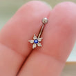 Load image into Gallery viewer, Sparkle Flower Eyebrow Ring • Petite Belly Button Ring • 16 Gauge • Body Jewelry • Flower Belly Ring • Curved Barbell • Surgical Steel