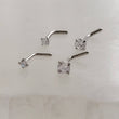 Load image into Gallery viewer, CZ Titanium L Bend Nose Stud • 18g or 20g • Implant Grade • 2mm and 3mm Prong Set Diamond CZ • Delicate Nose Stud • Dainty Stud •