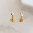 Load image into Gallery viewer, Screw in flat back studs in 14k gold plated 316L surgical steel prong set with tiny marquise-shaped diamond cz by Studio Blue on Etsy