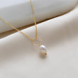 Load image into Gallery viewer, Oval freshwater pearl on oversized loop and delicate chain. Bridal Jewelry by Studio Blue