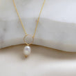Load image into Gallery viewer, Oval freshwater pearl on oversized loop and delicate chain. Bridal Jewelry by Studio Blue