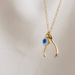 Load image into Gallery viewer, Wishbone & Evil Eye Necklace • Protection Amulets • Gold Wishbone Charm • Personalized Evil Eye Necklace • Good Luck Charms • Make A Wish