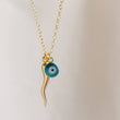 Load image into Gallery viewer, Italian Horn & Evil Eye Necklace • Protection Amulets • Dainty Layering Necklace • Gold Italian Horn • Lucky Charms • Waterproof Necklace