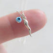 Load image into Gallery viewer, Tiny Italian Horn & Evil Eye Necklace • Good Luck Charms • Gold Italian Horn • Nazar Necklace • BFF Gift • Protection Amulets • Good Vibes