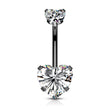 Load image into Gallery viewer, Sparkle Belly Button Naval Ring • Heart Shaped CZ • Double Jeweled • 14 Gauge • 14k Gold Plate • 316L Surgical Steel