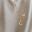Load image into Gallery viewer, Tiny Crescent Moon & Star Necklace • Dainty Celestial Jewelry • North Star • Mother of Pearl Star • Symbol of Fertility • Gold Crescent Moon