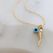 Load image into Gallery viewer, Tiny Italian Horn & Evil Eye Necklace • Good Luck Charms • Gold Italian Horn • Nazar Necklace • BFF Gift • Protection Amulets • Good Vibes