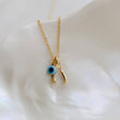 Load image into Gallery viewer, Tiny Wishbone & Evil Eye Necklace • Double Lucky Jewelry • Dainty Evil Eye Charm • Nazar Necklace • Protection Amulet • Lucky Wishbone
