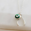 Load image into Gallery viewer, Wishbone & Evil Eye Necklace • Protection Amulets • Gold Wishbone Charm • Personalized Evil Eye Necklace • Good Luck Charms • Make A Wish