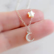 Load image into Gallery viewer, Tiny Crescent Moon & Star Necklace • Dainty Celestial Jewelry • North Star • Mother of Pearl Star • Symbol of Fertility • Gold Crescent Moon