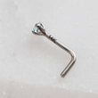 Load image into Gallery viewer, Light Blue Diamond CZ & 14k White gold L-Bend Nose stud, showing the 14k hallmark on a white background, by Studio Blue on Etsy