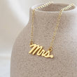 Load image into Gallery viewer, Mrs. Necklace • Mrs. Word Jewelry • New Bride • Bridal Shower Gift • Honeymoon Gift • Just Married • Bridal Jewelry • Hand Written Pendant