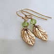 Load image into Gallery viewer, Leaf & Gemstone Drop Earrings • Choose Your Color • Custom Earrings • Boho Style • Nature Inspired • Mint Leaves • Dangle Earrings