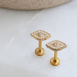 Load image into Gallery viewer, Diamond CZ Evil Eye • Flat Back Studs • Pavé Earrings • Body Jewelry • 316L Surgical Steel • Comfort Stud • 16G • Screw In Studs