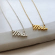 Load image into Gallery viewer, Mrs. Necklace • Mrs. Word Jewelry • New Bride • Bridal Shower Gift • Honeymoon Gift • Just Married • Bridal Jewelry • Hand Written Pendant