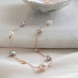 Load image into Gallery viewer, Multi Pearl Station Necklace • Mixed Pearls On A Delicate Chain • Dainty Colored Pearl necklace • Bridesmaid gift • Small Freshwater Pearls