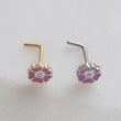 Load image into Gallery viewer, Poppy Nose Stud • Pretty Enameled Flower • Purple Flower Nose Jewelry • 20 Gauge Surgical Steel • Floral Nose Ring • L Bend