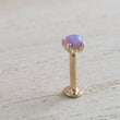 Load image into Gallery viewer, Cabochon purple Opal prong set in 14K fold Flat back stud. Screw in style, 18 gauge. For earlobe, monroe, nose, cartilage, tragus, conch piercings . Body Jewelry