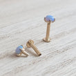 Load image into Gallery viewer, Cabochon Opal prong set in 14K fold Flat back studs. Screw in style, 18 gauge. For earlobe, monroe, nose, cartilage, tragus, conch piercings . Body Jewelry