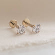 Load image into Gallery viewer, Pair of 14 karat gold and Diamond CZ push in style flat back studs.