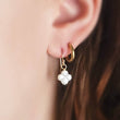 Load image into Gallery viewer, Hand carved mother of pearl 4 leaf clover drop earrings in 14k gold fill. - By Studio Blue