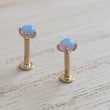 Load image into Gallery viewer, Cabochon Opal prong set in 14K fold Flat back studs. Screw in style, 18 gauge. For earlobe, monroe, nose, cartilage, tragus, conch piercings . Body Jewelry