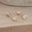 Load image into Gallery viewer, 14 karat gold and cubic zirconia push in flat back studs