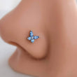 Load image into Gallery viewer, Butterfly Nose Stud • L Bend • 20 Gauge Surgical Steel • Nose Ring • Cubic Zirconia Butterfly • Nose Piercing