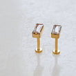 Load image into Gallery viewer, Cubic Zirconia Baguette Studs. Flat Back push in comfort fit. Sleep in earrings in Gold plated Titanium by Studio Blue on Etsy