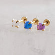 Load image into Gallery viewer, Opal flat-back studs. 14K gold plated 316L Surgical Steel, push-in style in purple, blue or white by Studio Blue on Etsy