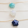 Load image into Gallery viewer, Gemstone star necklace in Amazonite, Rainbow Moonstone and Lapis Lazuli with Sterling silver or 14k gold fill chain on model, by Studio Blue on Etsy