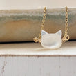 Load image into Gallery viewer, Mother of Pearl cat necklace. White Mother of Pearl carved cat charm on delicate chain in 14k gold fill, by Studio Blue on Etsy