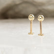 Load image into Gallery viewer, Pair of Solid 14K Yellow Gold Ball studs. Flat back, push-in style. 18 gauge Labret. Monroe, cartilage, 3mm or 4mm ball, by Studio Blue on Etsy