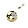 Load image into Gallery viewer, Single 14K gold plated Titanium ball back with silicone center and smaller side view of titanium ball back in use with a Diamond stud earring on white background by Studio Blue on Etsy
