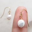 Load image into Gallery viewer, Tiny Coin Pearl Earrings • Delicate Pearl Drops • Simple Pearl Earrings • White Pearls • Bridesmaid Gift • Dainty Pearl Earrings • Gold