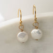 Load image into Gallery viewer, Tiny Coin Pearl Earrings • Delicate Pearl Drops • Simple Pearl Earrings • White Pearls • Bridesmaid Gift • Dainty Pearl Earrings • Gold