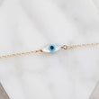 Load image into Gallery viewer, Dainty Evil Eye Bracelet • Mother of Pearl Evil Eye • Stacking Bracelet • Delicate Bracelet • Good Luck • Protection • Best Friend Gift