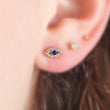 Load image into Gallery viewer, Evil Eye Flat Back Studs • Screw In Ball Back OR Flat Back Earrings • Body Jewelry • 316L Surgical Steel • Crystal Gems • Comfort Stud • 18G