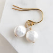 Load image into Gallery viewer, Tiny Coin Pearl Earrings • Delicate Pearl Drops • Simple Pearl Earrings • White Pearls • Bridesmaid Gift • Dainty Pearl Earrings • Gold