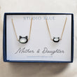 Load image into Gallery viewer, Mother & Daughter Kitty Cat Necklace Set • Gift For Mom • Cat Jewelry • Hand Carved Mother of Pearl • Matching Necklaces • Mother's Day Gift