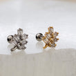 Load image into Gallery viewer, Baguette Flat Back Stud • Delicate Leaf CZ Earring • 16G Push In Labret • Surgical Steel Cartilage Stud • Minimalist Ear Stack • Labret