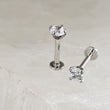 Load image into Gallery viewer, 14k Gold & CZ Diamond Flat Back Studs • 18 Gauge Push In Studs • Prong Set Stones • Comfort backs • Dainty 14K Stud earrings