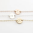Load image into Gallery viewer, Dainty Initial Bracelet • Personalized Disk • Minimalist Jewelry • Layering Bracelet • Bridesmaid Gift • Meaningful Gift • Custom Initial