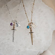 Load image into Gallery viewer, Deluxe Dagger Charm Necklace • Personalized Birthstone & Initial • Custom Graduation Gift • Katana Necklace • Dark Academia • Birthday Gift