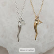 Load image into Gallery viewer, Deluxe Italian Horn Necklace • Mix & Match Personalized Initial and Birthstone • Good Luck Charm • Protection Amulet • Gift For Friend