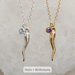 Load image into Gallery viewer, Deluxe Italian Horn Necklace • Mix & Match Personalized Initial and Birthstone • Good Luck Charm • Protection Amulet • Gift For Friend