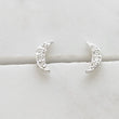 Load image into Gallery viewer, Dainty Crescent Moon Studs • Pavé Set Diamond CZs • Celestial Jewelry • Silver Crescent • Night Sky • Gift For Her • Minimalist Style