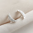 Load image into Gallery viewer, Dainty Crescent Moon Studs • Pavé Set Diamond CZs • Celestial Jewelry • Silver Crescent • Night Sky • Gift For Her • Minimalist Style