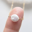 Load image into Gallery viewer, Coin Pearl Necklace • Single Pearl Necklace • Flat White Pearl • Minimalist Necklace • Bridesmaid Gift • Gift For Her • Delicate Chain
