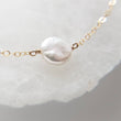 Load image into Gallery viewer, Coin Pearl Necklace • Single Pearl Necklace • Flat White Pearl • Minimalist Necklace • Bridesmaid Gift • Gift For Her • Delicate Chain